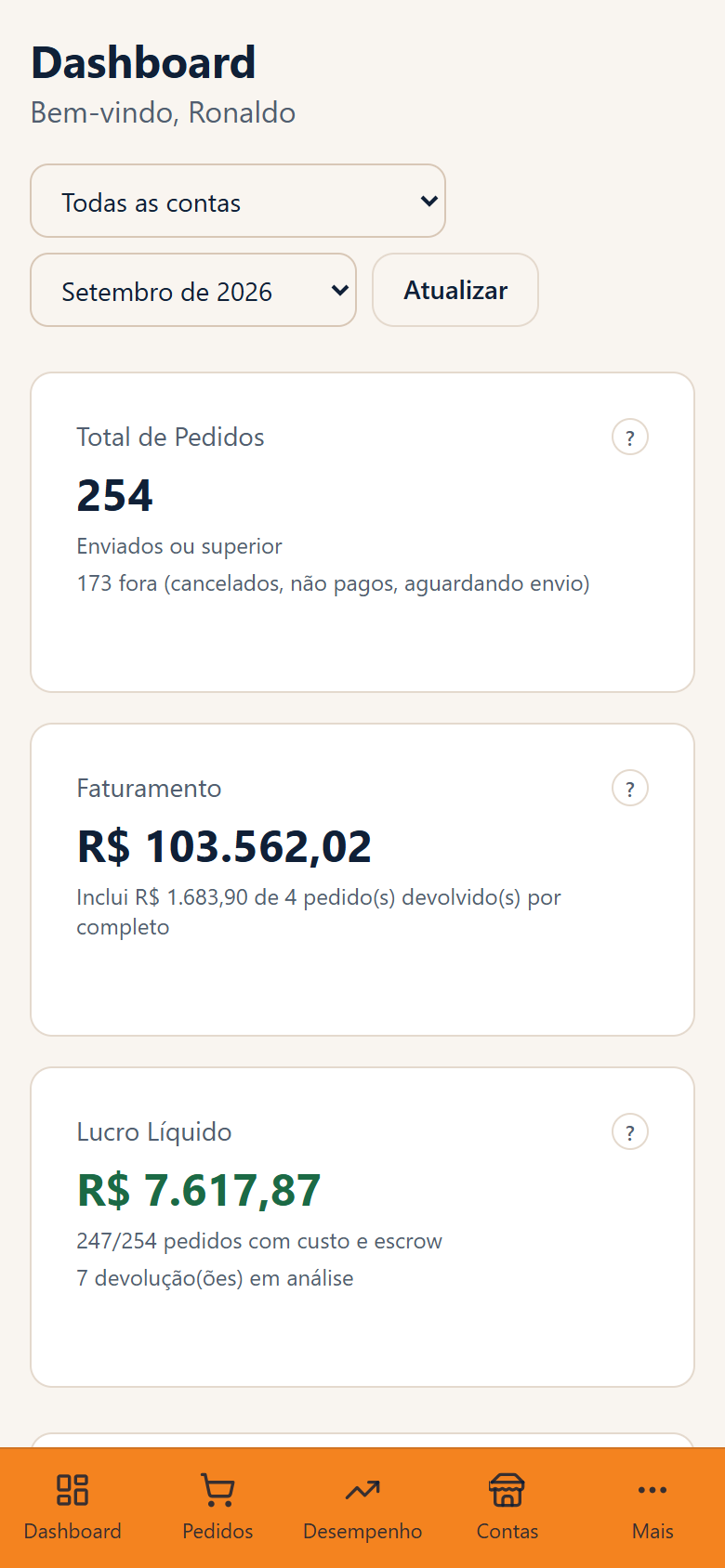 Painel do BigDrop no celular